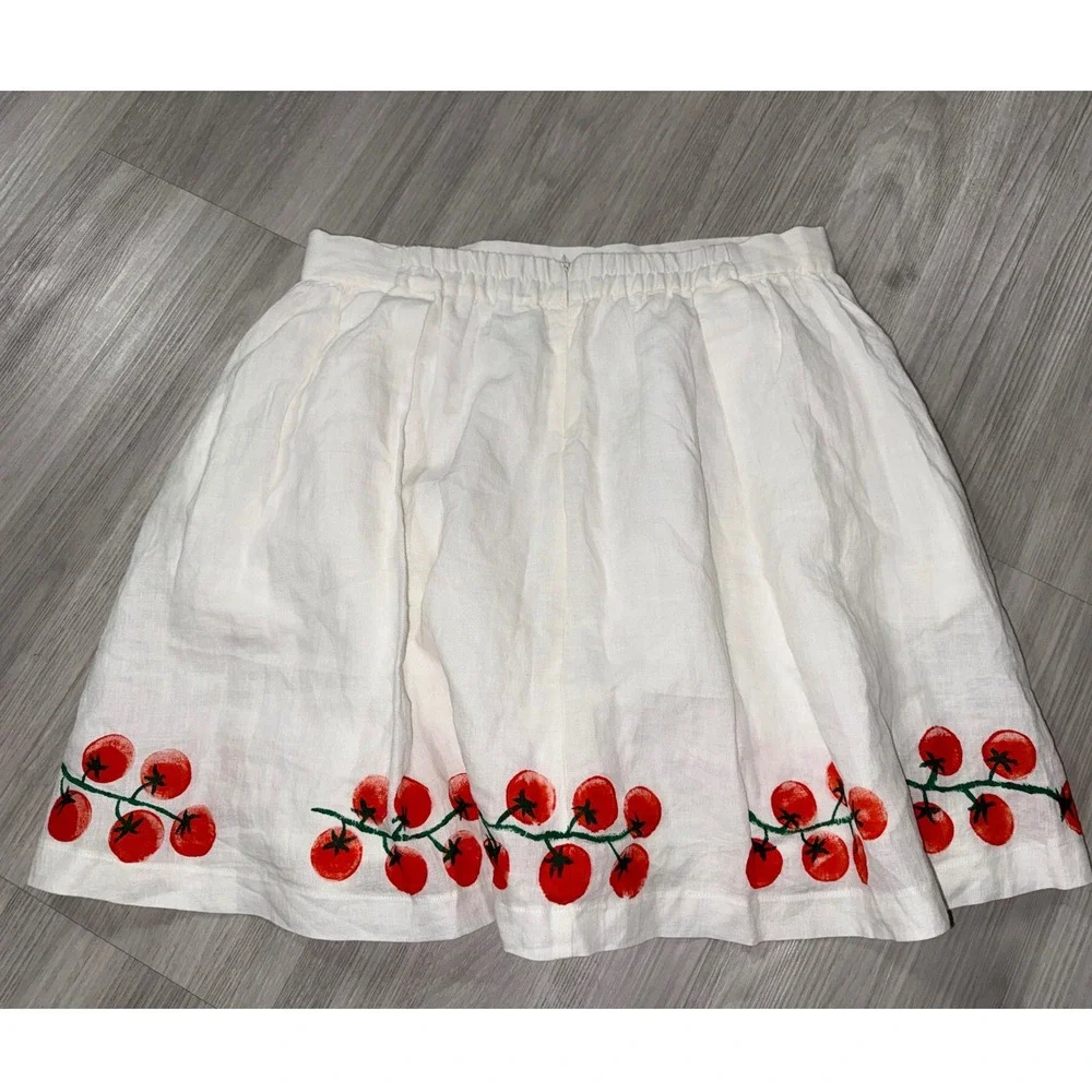 Line + Dot Womens White Linen Tomato Print Mini Skirt LS5191Y Large